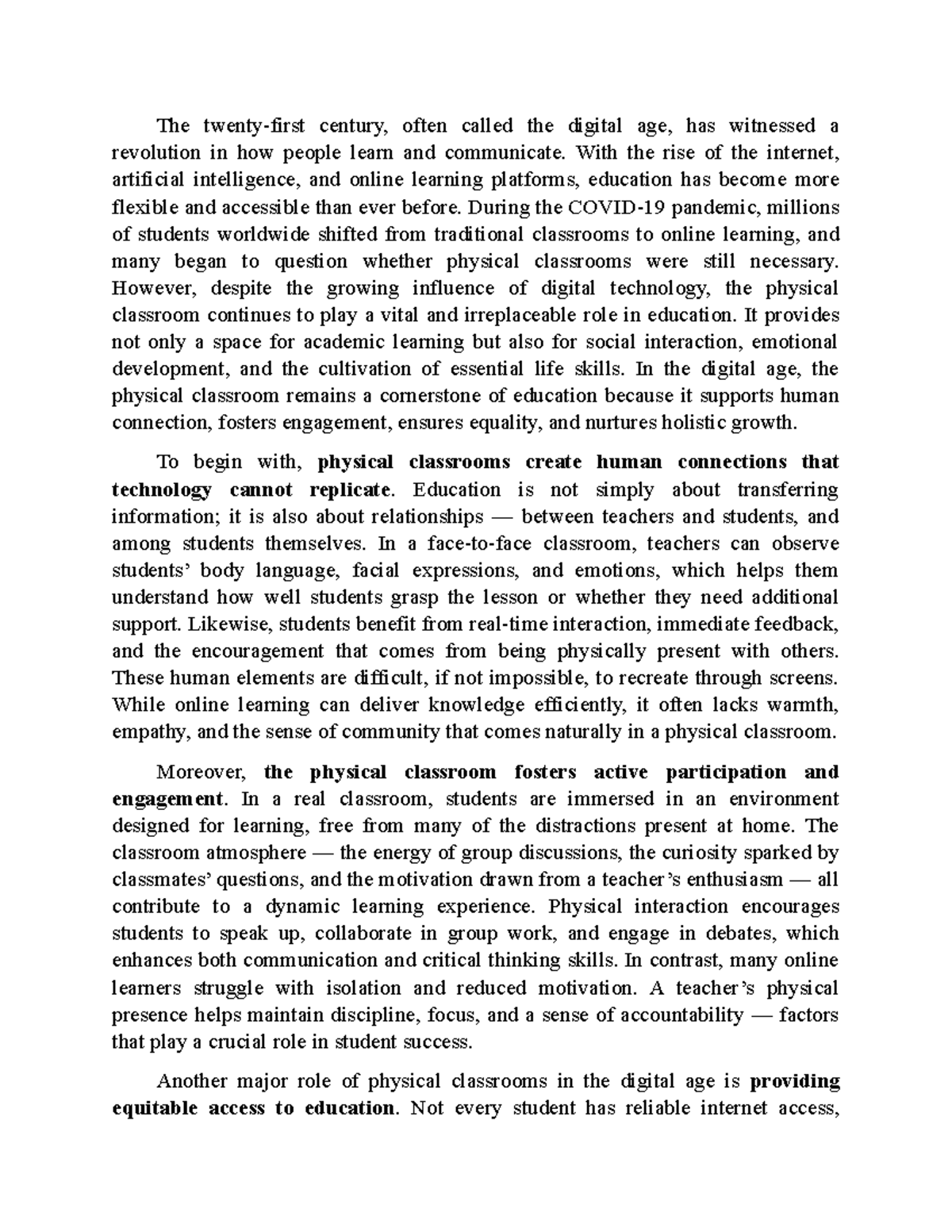 3. The Vital Role of Physical Classrooms in the Digital Age - Studocu