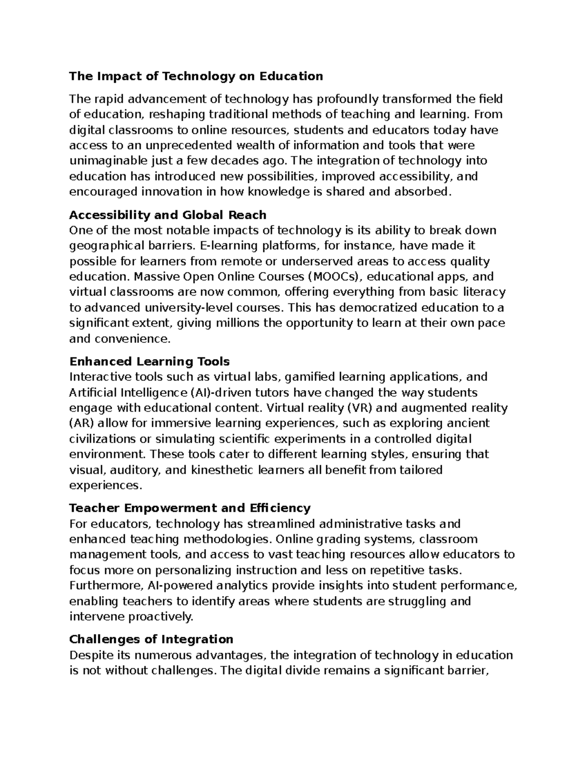 Rd1 - The Impact of Technology on Education: Transforming Learning ...