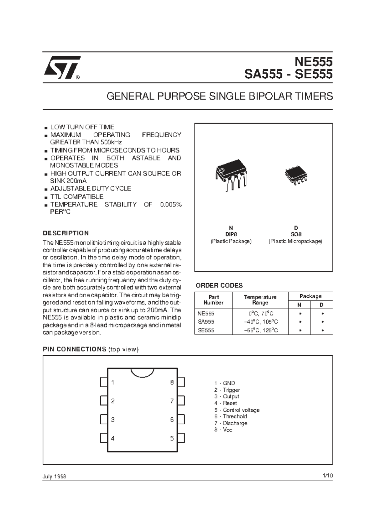 NE-555 Timer Datasheet: General Purpose Bipolar Timers Overview - Studocu