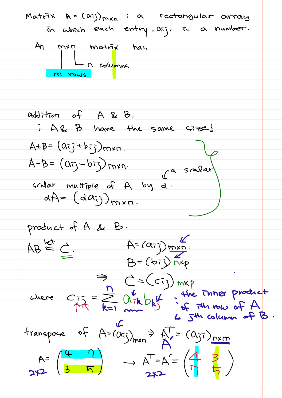 0507-7 - Matrix Operations and Properties Notes - Studocu