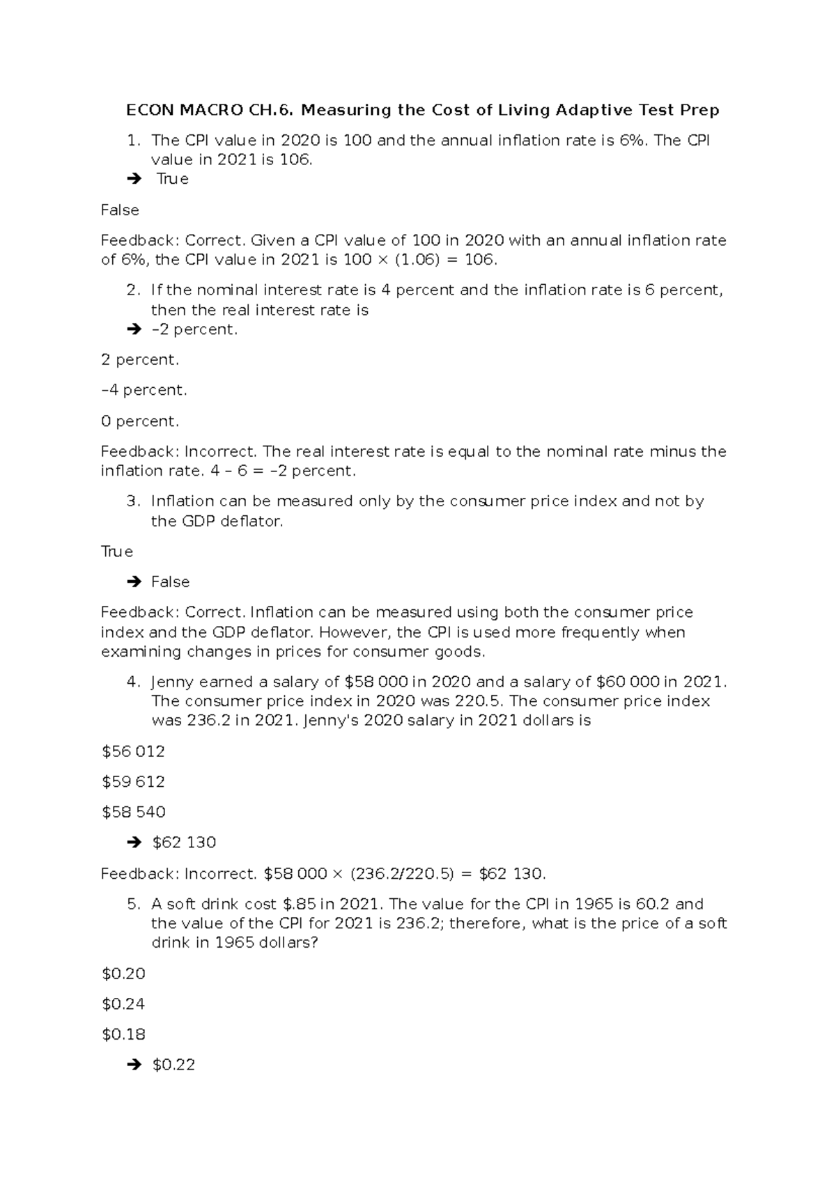 ECON Macro CH.6. Measuring the Cost of Living Adaptive Test Prep - ECON ...