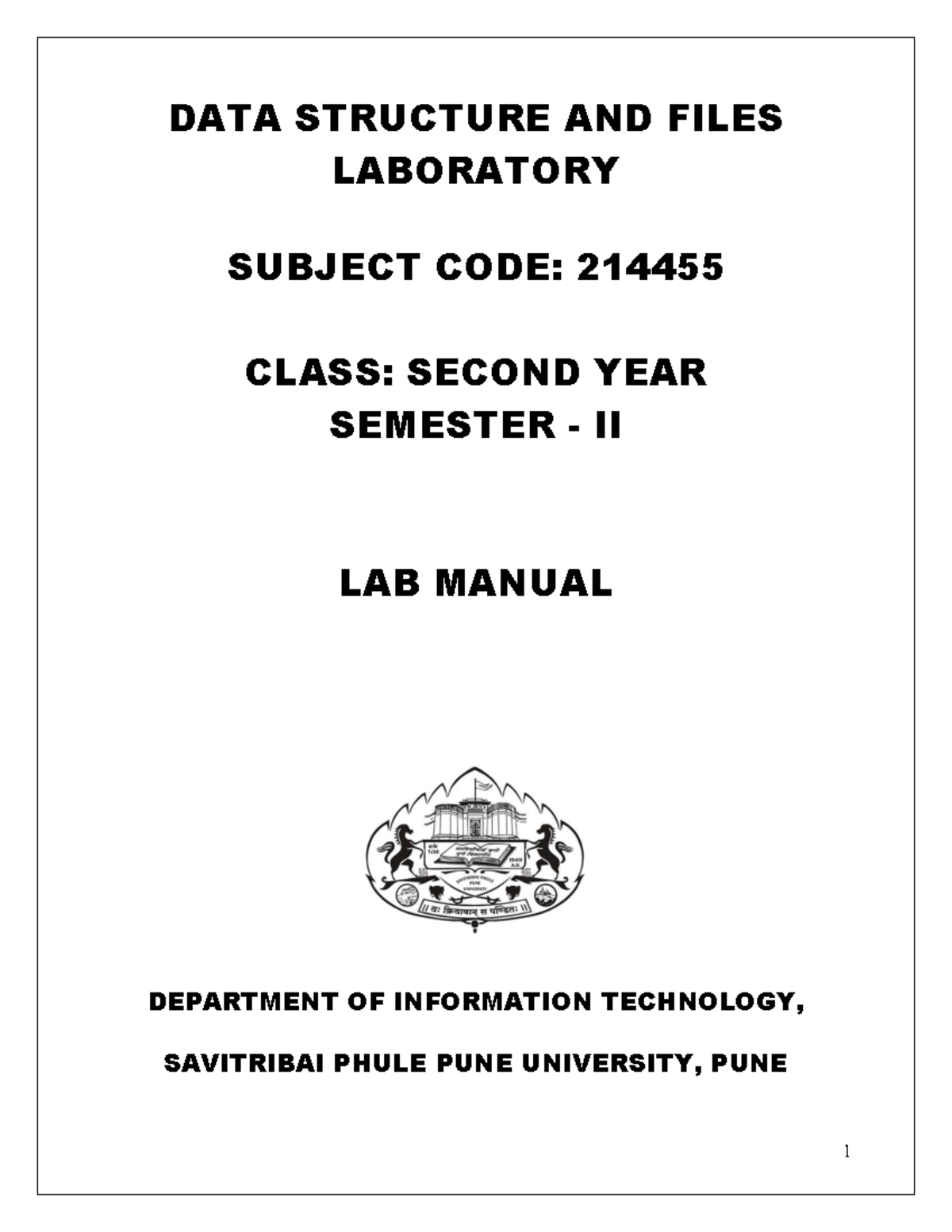 Data Structures and Files Laboratory Manual - DSFL 214455 - Studocu
