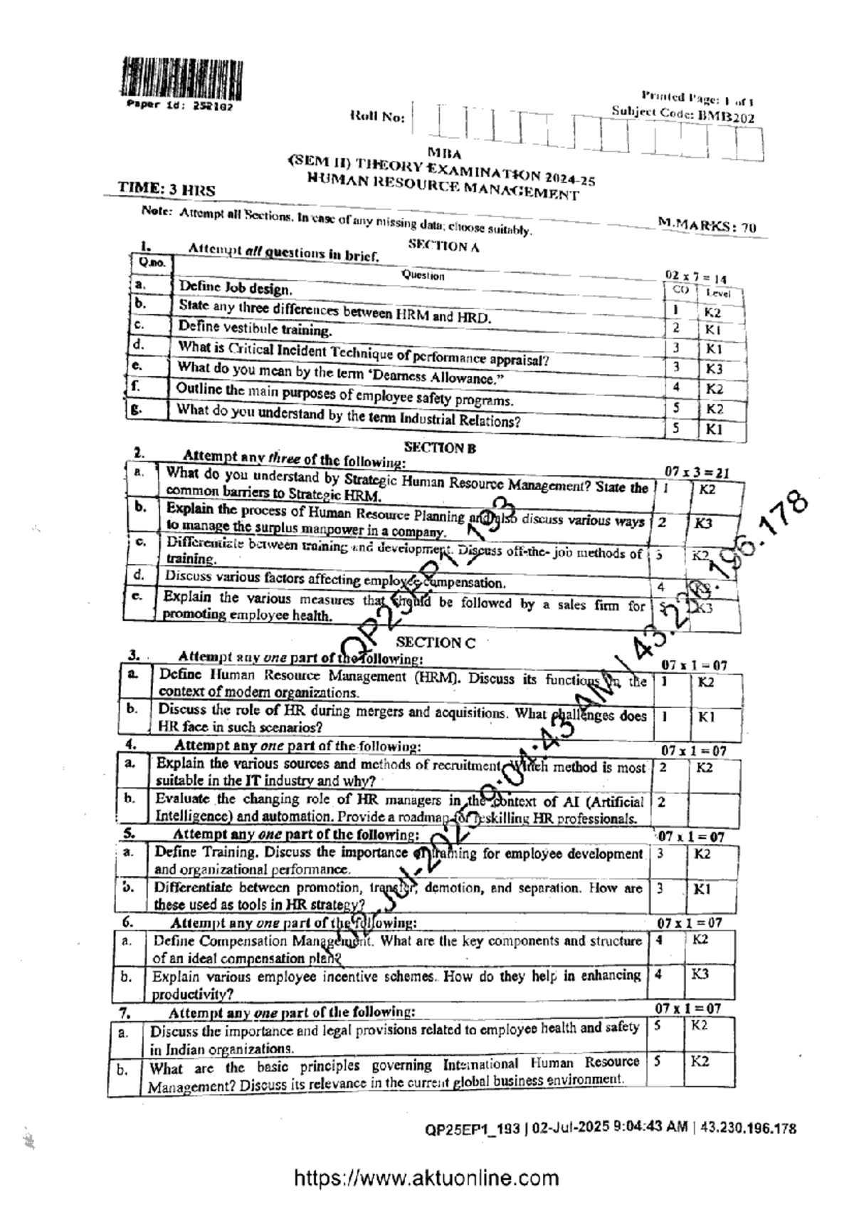 HRM 2025 Final Exam Paper - Previous Year Questions - Studocu
