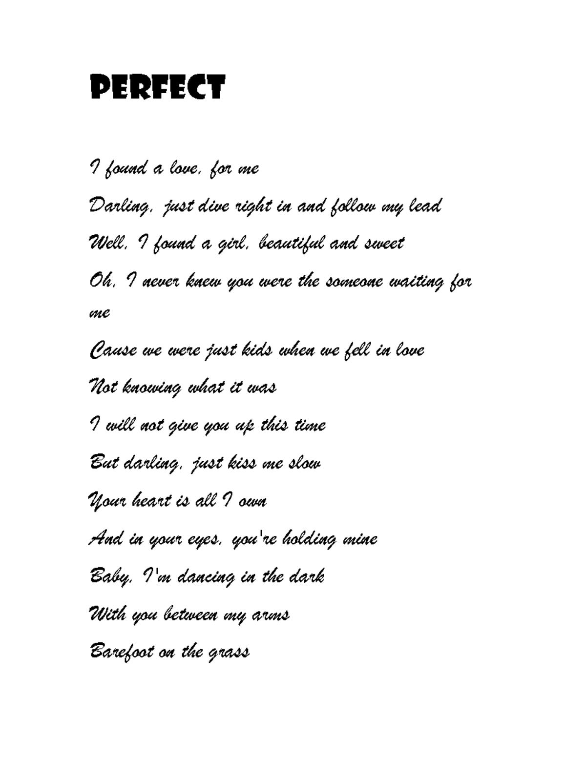Perfect Song Lyrics - Neat Work - Studocu