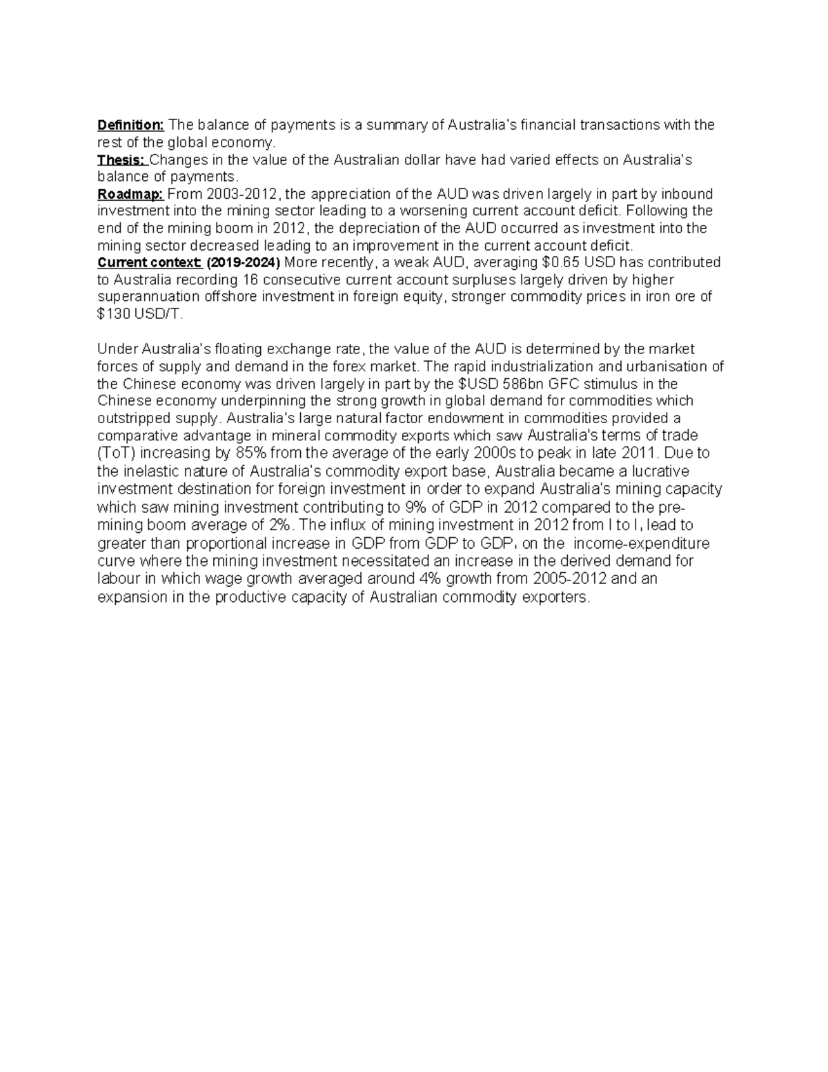Analyse the Impact of AUD Value Changes on Australia's BOP Components ...