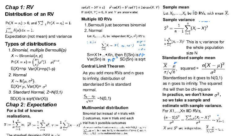 Lecture Notes: RV Distributions & Population Parameters (Stats 101 ...