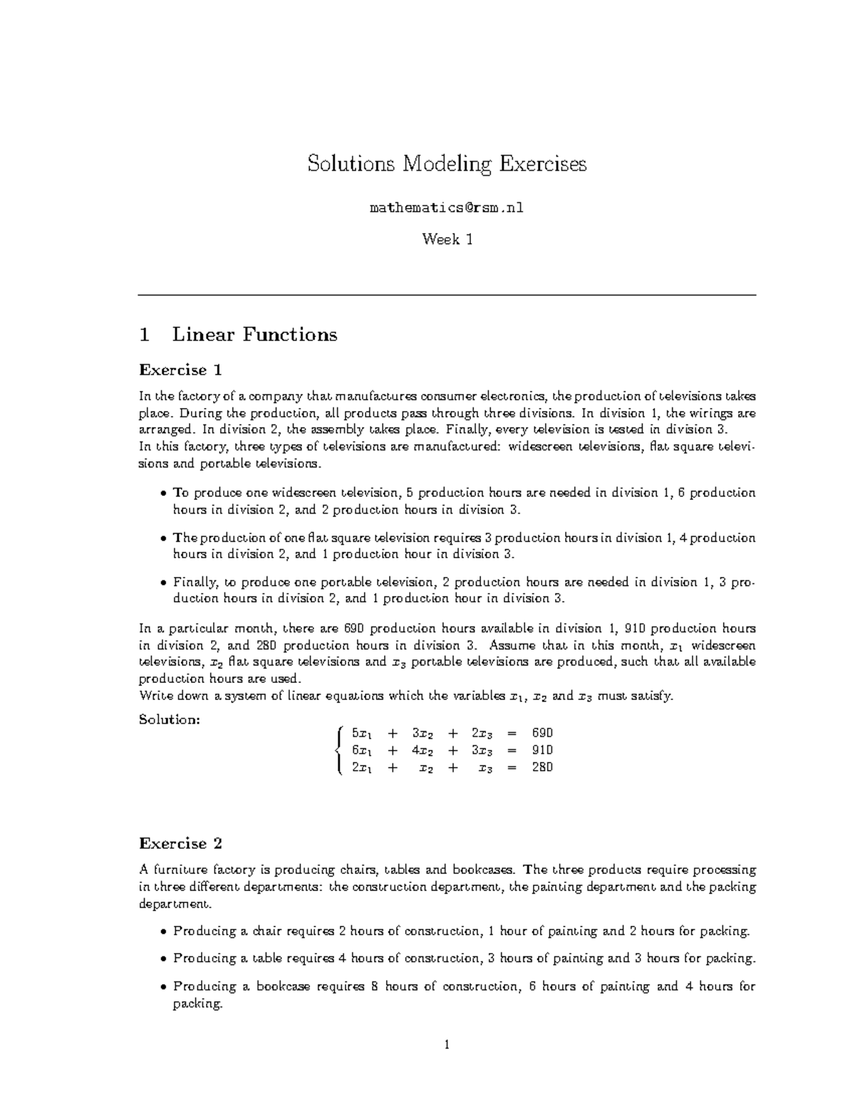 Modeling Solutions Exercises Week 1: Linear Functions & Equations ...