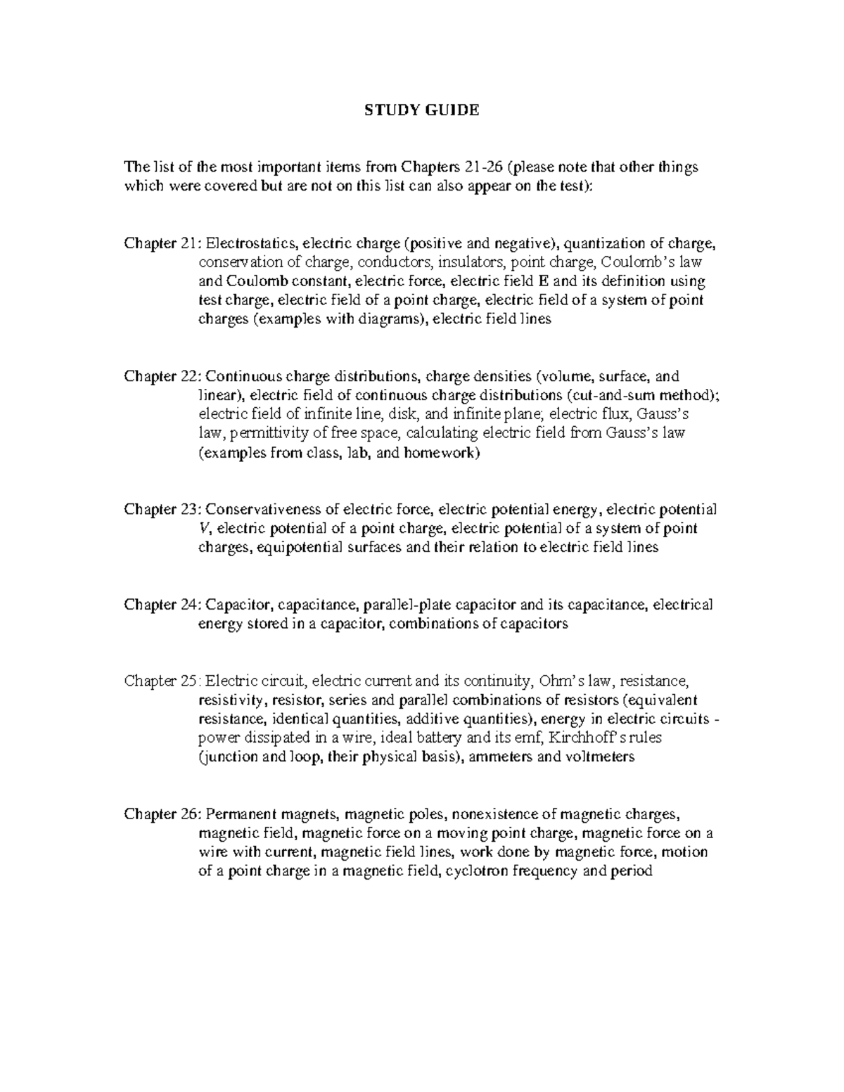 Study Guide for Physics - Electrostatics to Magnetism (PHYS101) - Studocu