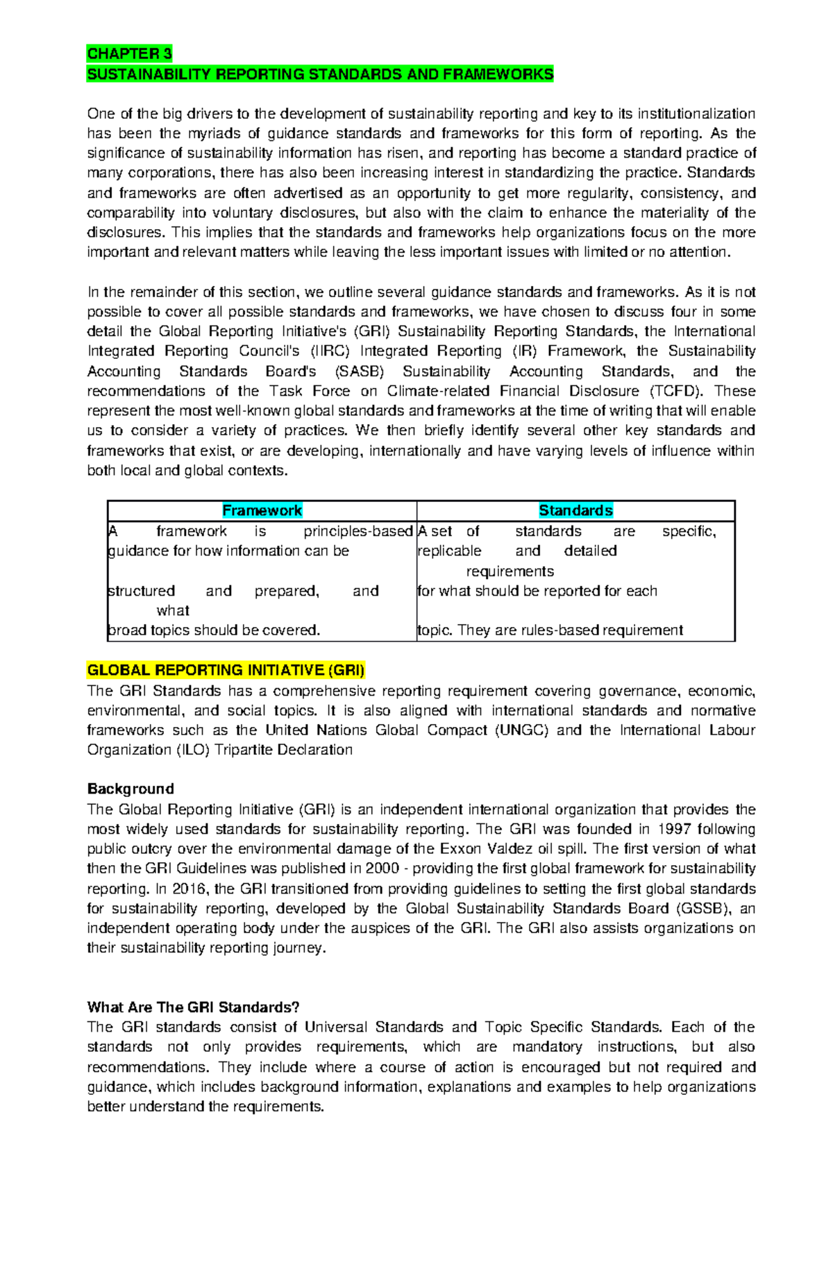 Chapter 3 - Key Sustainability Reporting Standards and Frameworks - Studocu