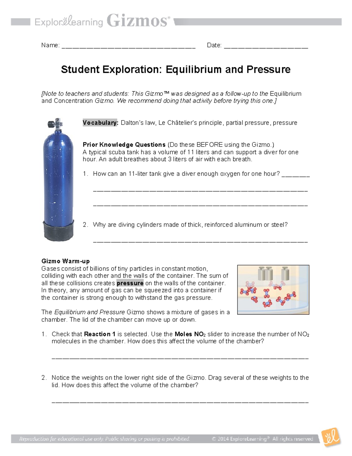 Equilibrium and Pressure SE: Student Exploration Guide - Studocu