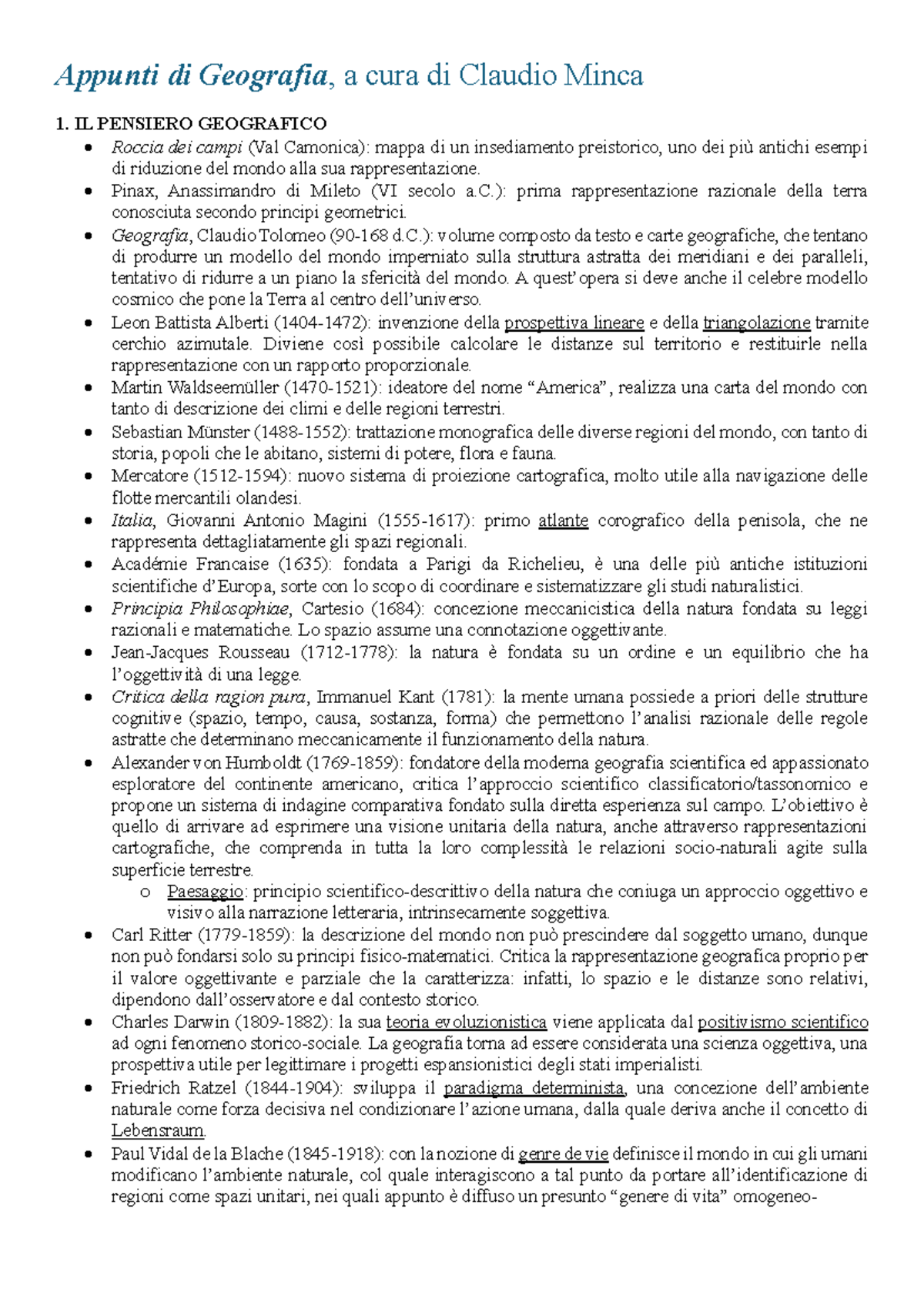 Riassunto Appunti di Geografia - Minca 2023: Pensiero e Sviluppo - Document Preview