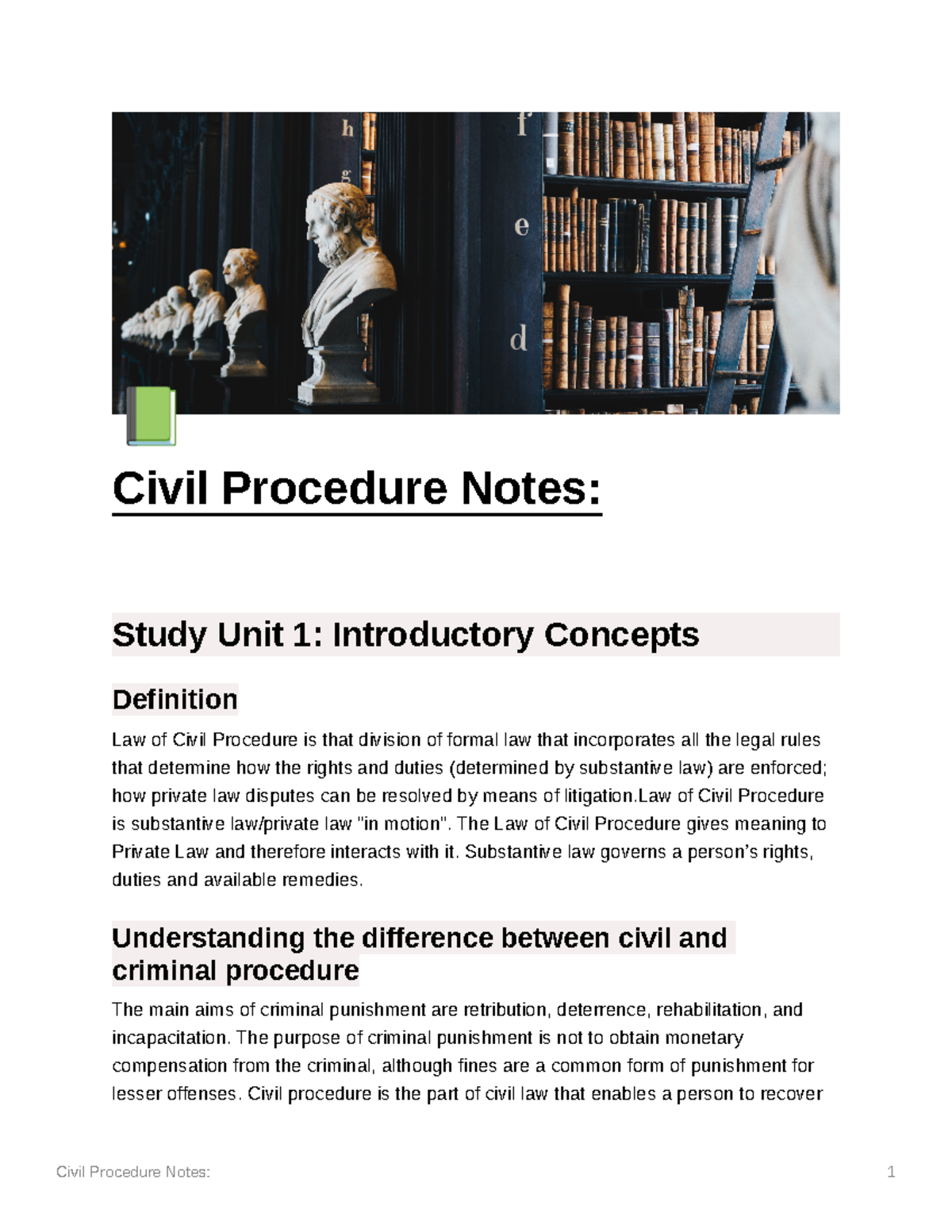 Civil Procedure Notes - Å Civil Procedure Notes: Study Unit 1 ...