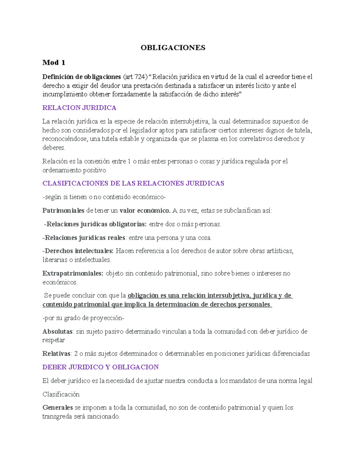 Obligaciones - Resumen Módulo 1 y Lecciones 1 y 2 del Módulo 2 - Studocu