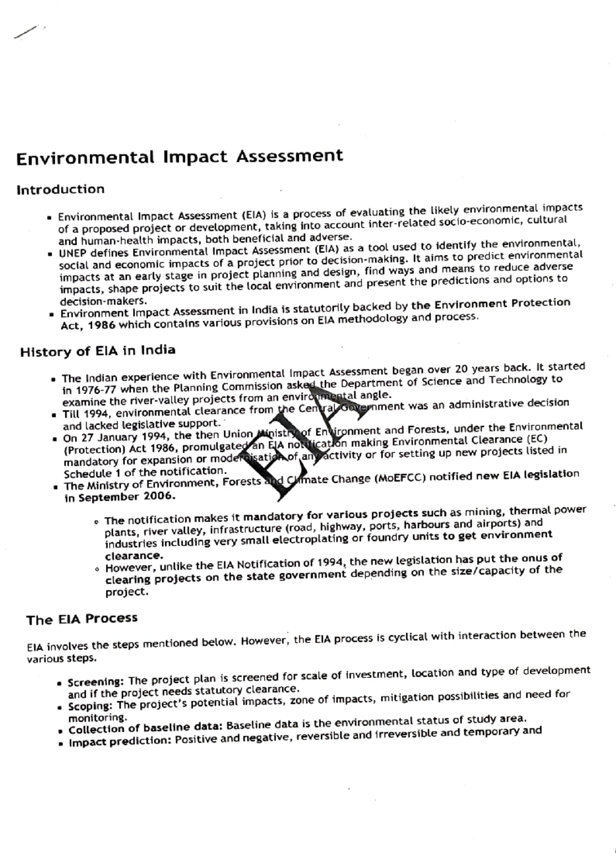 EIA 101: Introduction to Environmental Impact Assessment Process - Studocu