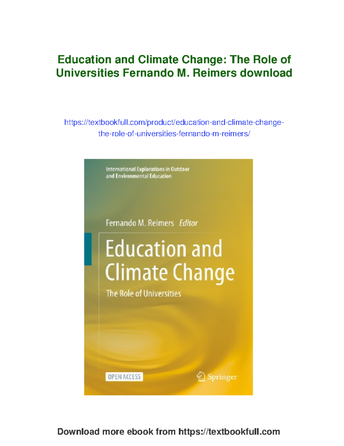 Education and Climate Change: The Role of Universities (EDU 101) - Studocu