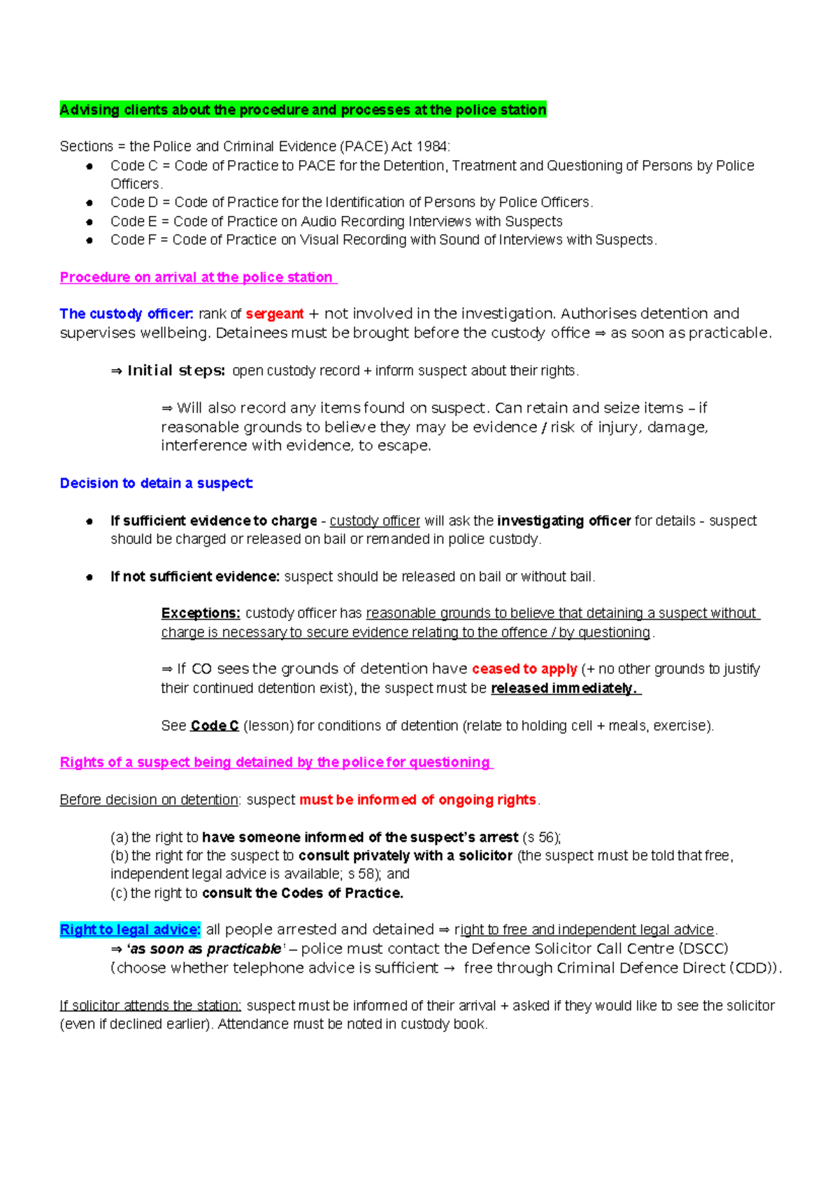 Criminal Practice - Police Station Procedure & Client Advisory Notes ...