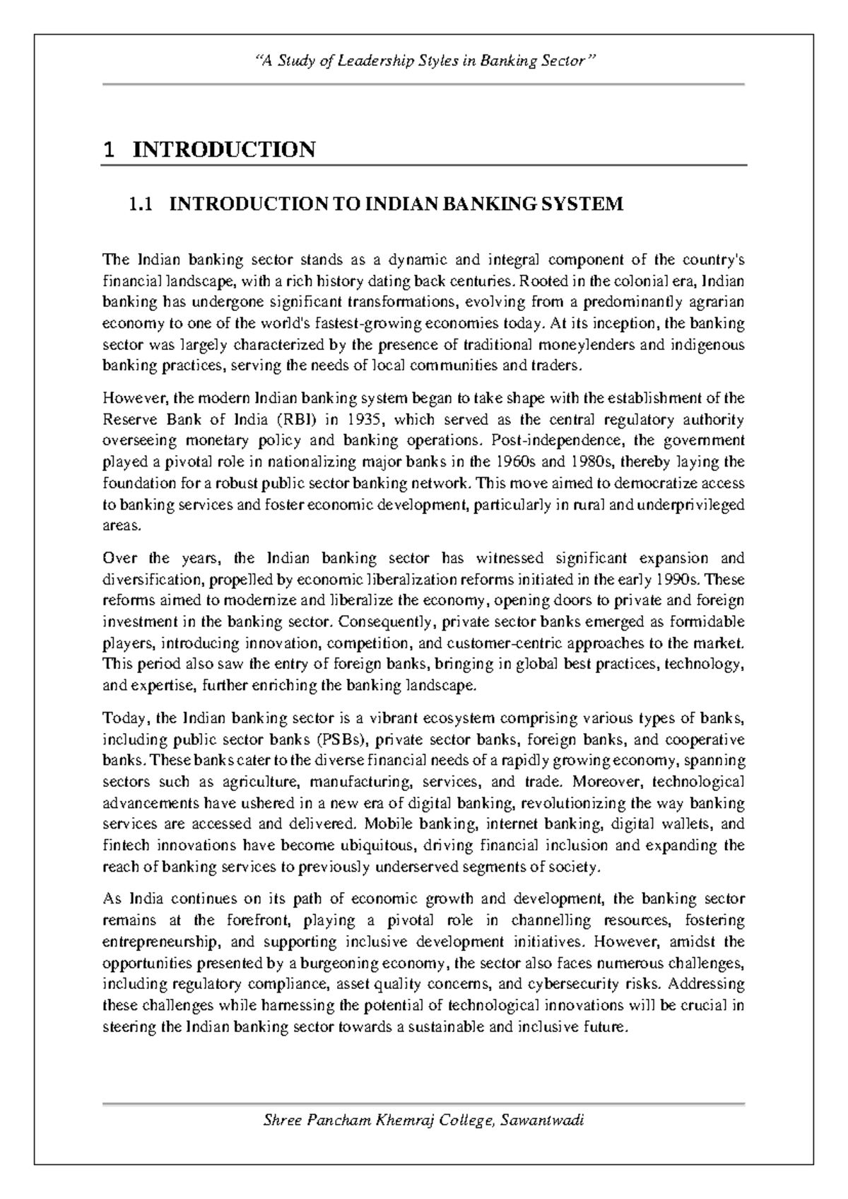 Introduction - 1 INTRODUCTION 1 INTRODUCTION TO INDIAN BANKING SYSTEM ...