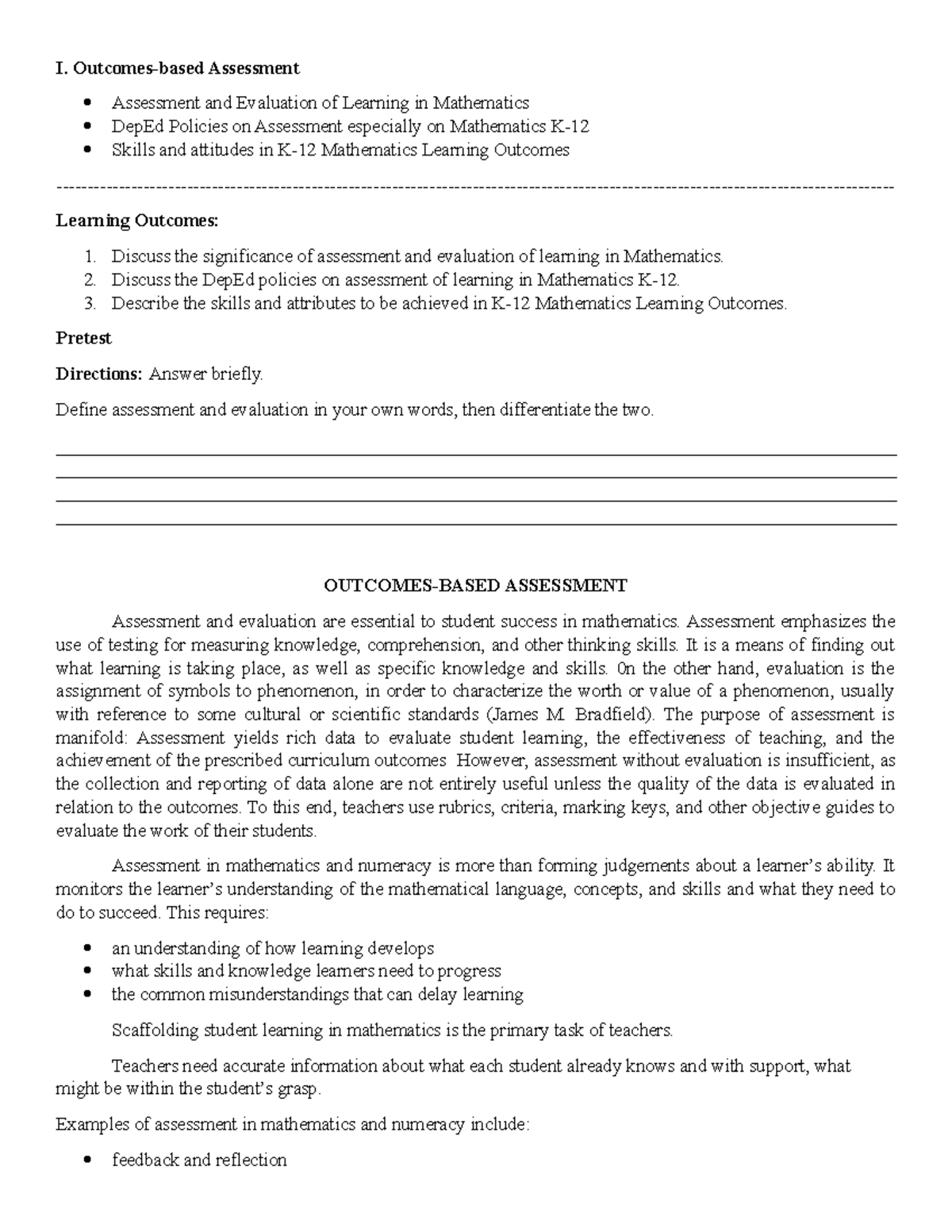 K-12 Outcomes-Based Assessment in Mathematics: Significance and Tools ...