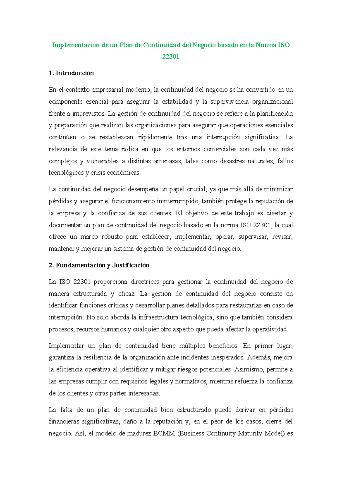 Implementación de un Plan de Continuidad del Negocio ISO 22301 - Examen ...