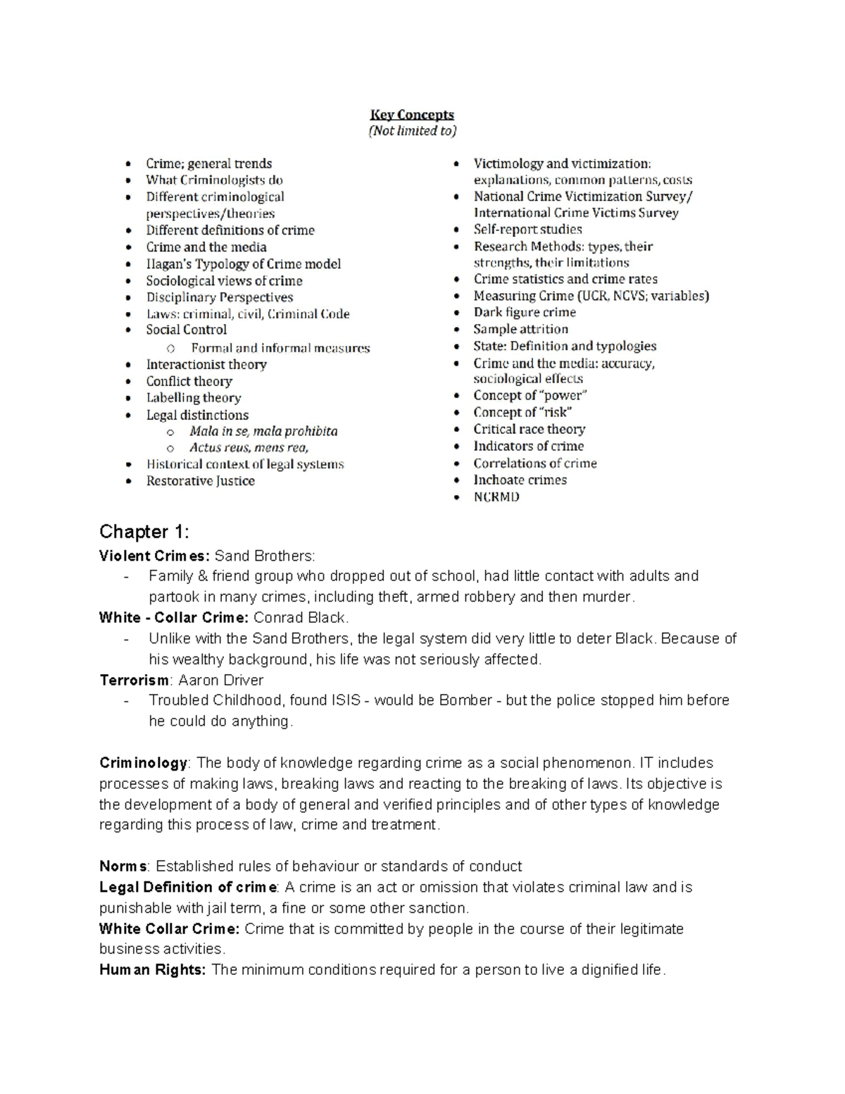 CRM 1300 - Lecture Notes on Criminology: Key Concepts and Theories ...