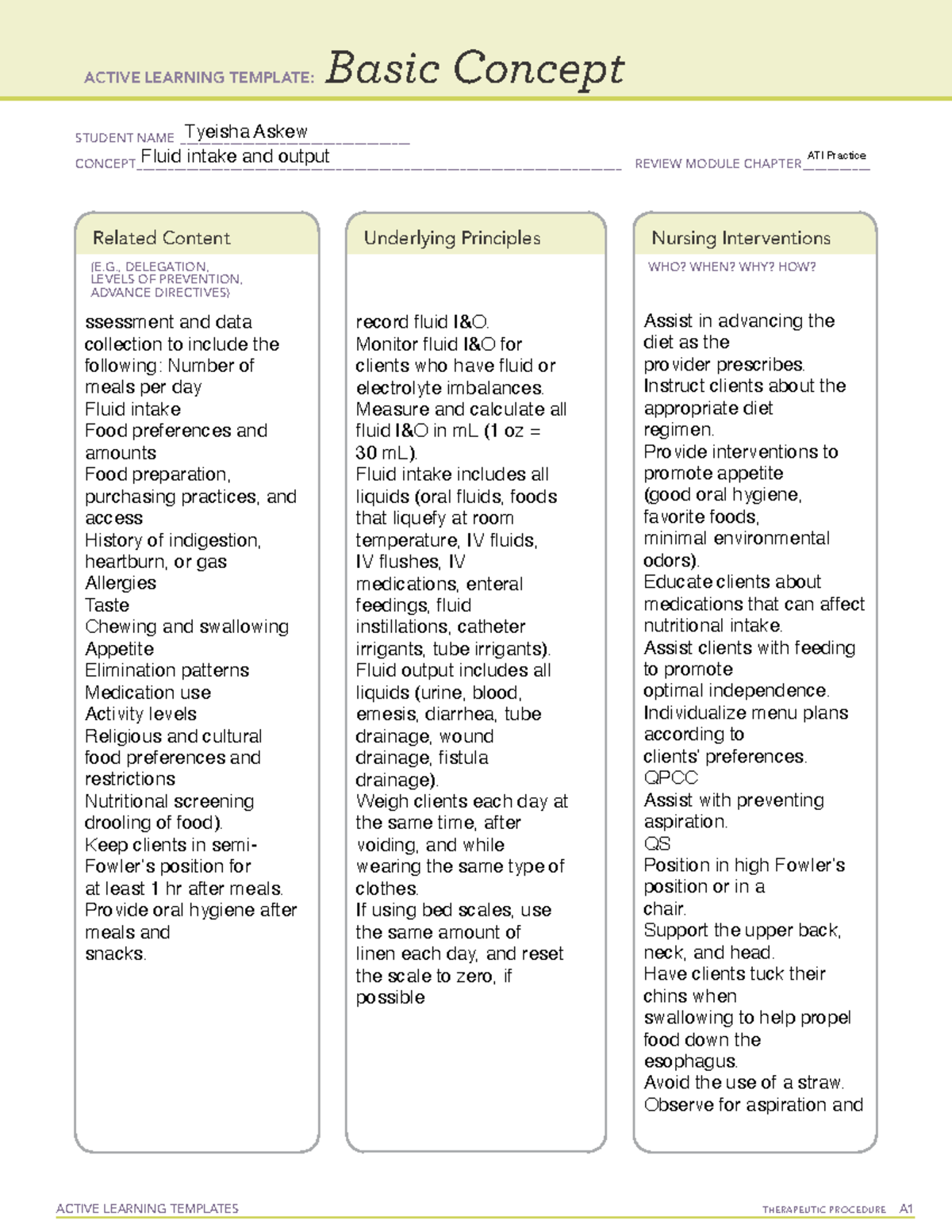 Active Learning Template: Fluid Intake & Output Concepts - ATI - Studocu