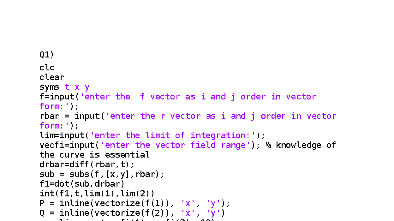 Green's Theorem: Q1 & Q3 Vector Field Analysis in MATLAB - Studocu
