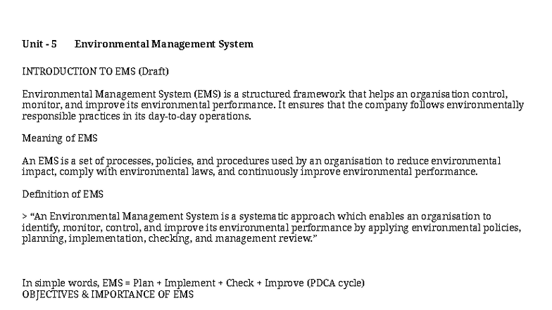 GQC Unit 5 - Five - Unit - 5 Environmental Management System ...