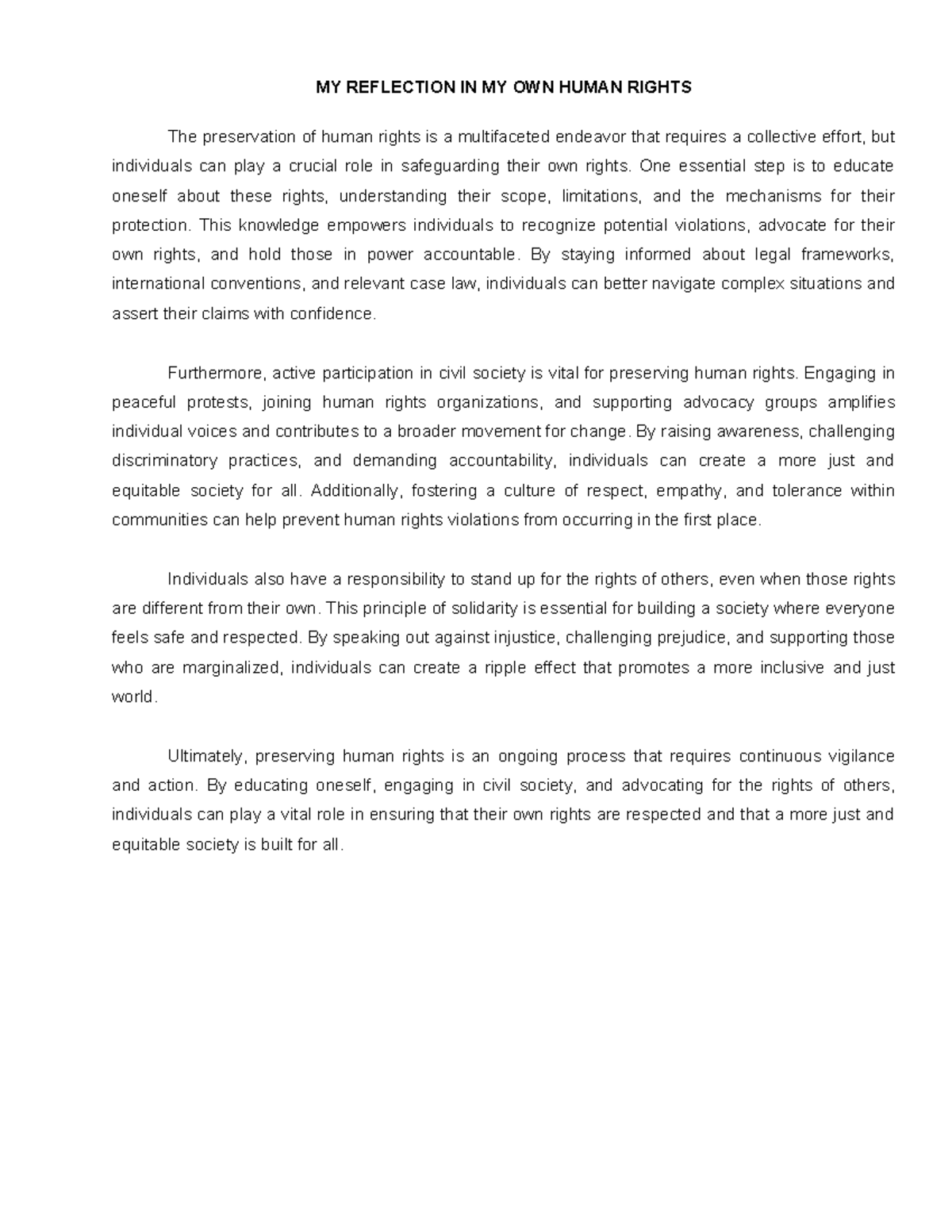 Reflection Paper on Human Rights: Empowering Individual Action - Studocu