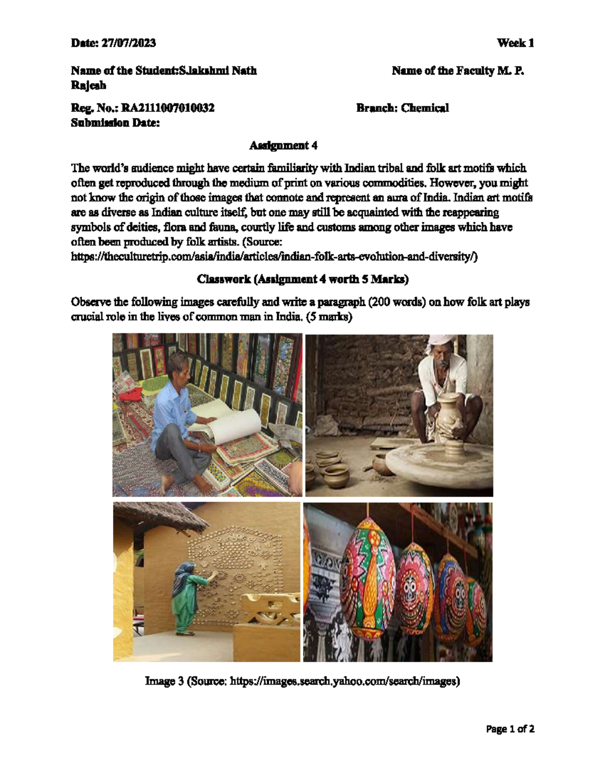 Assignment 4 - The Role of Folk Art in Indian Life - Studocu