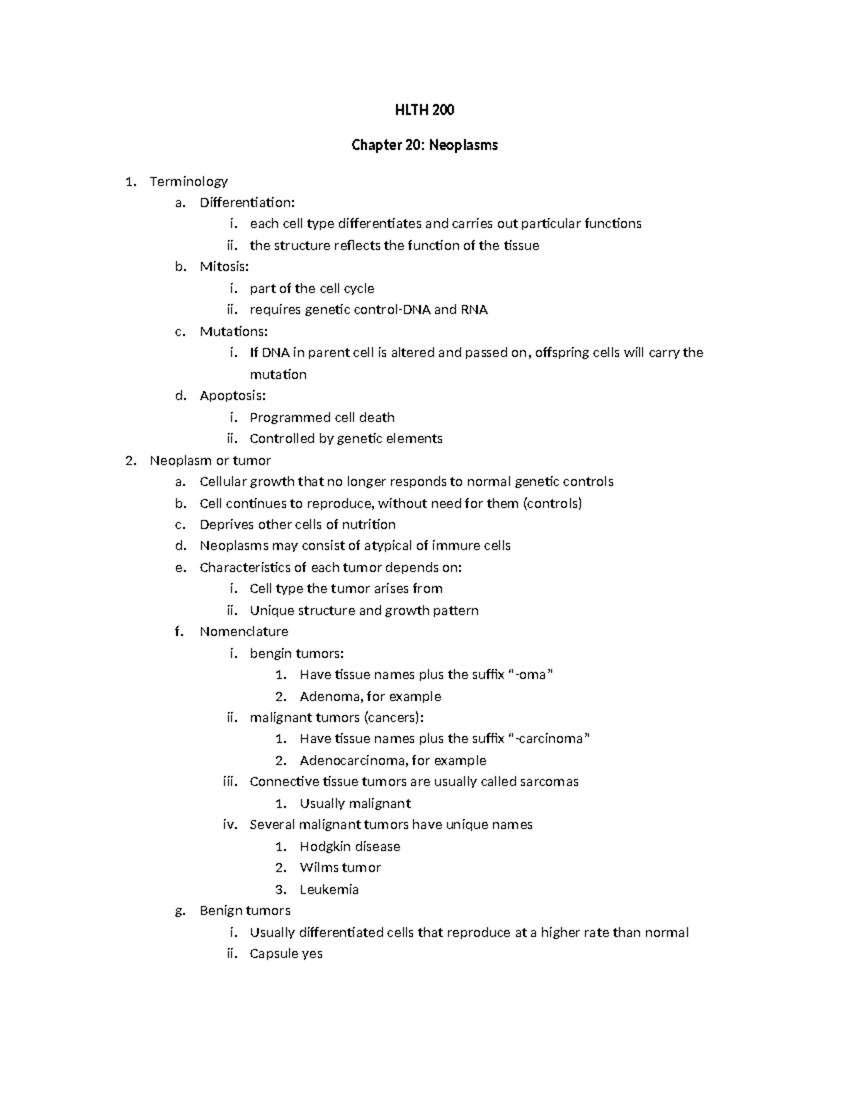 HLTH 200: Chapter 20 - Understanding Neoplasms and Cancer Treatment ...