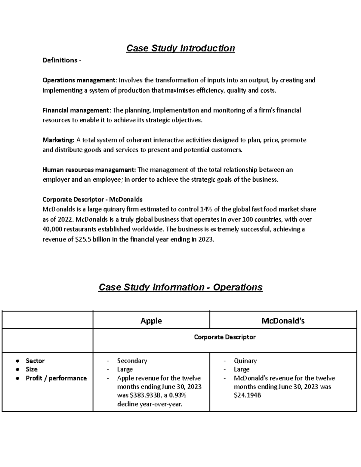 Case Study Notes: Operations & Management of McDonald's (MGT101) - Studocu