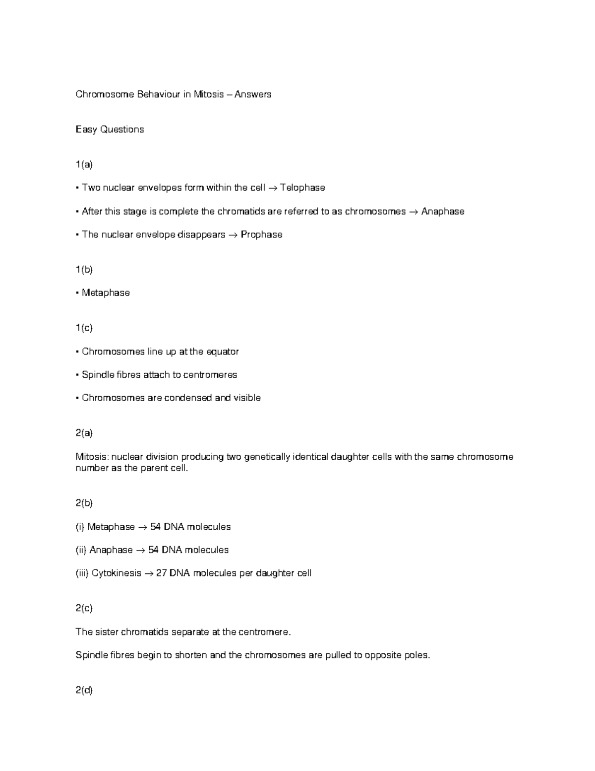 Mitosis Study Guide: Key Concepts and Answers (Course Code: BIO101 ...