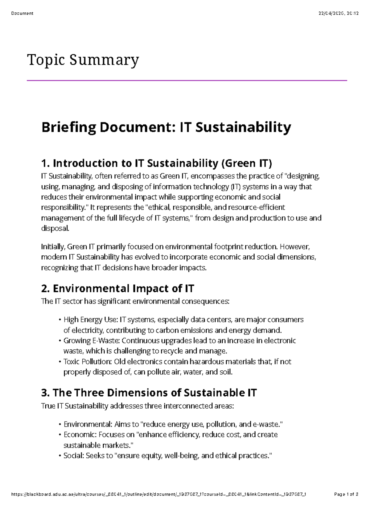 IT Sustainability Overview: Green IT Practices - Studocu