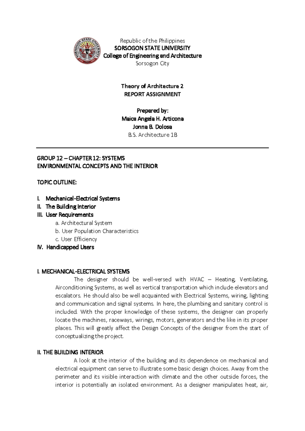 Theory of Architecture 2: Environmental Concepts & Interior Design ...