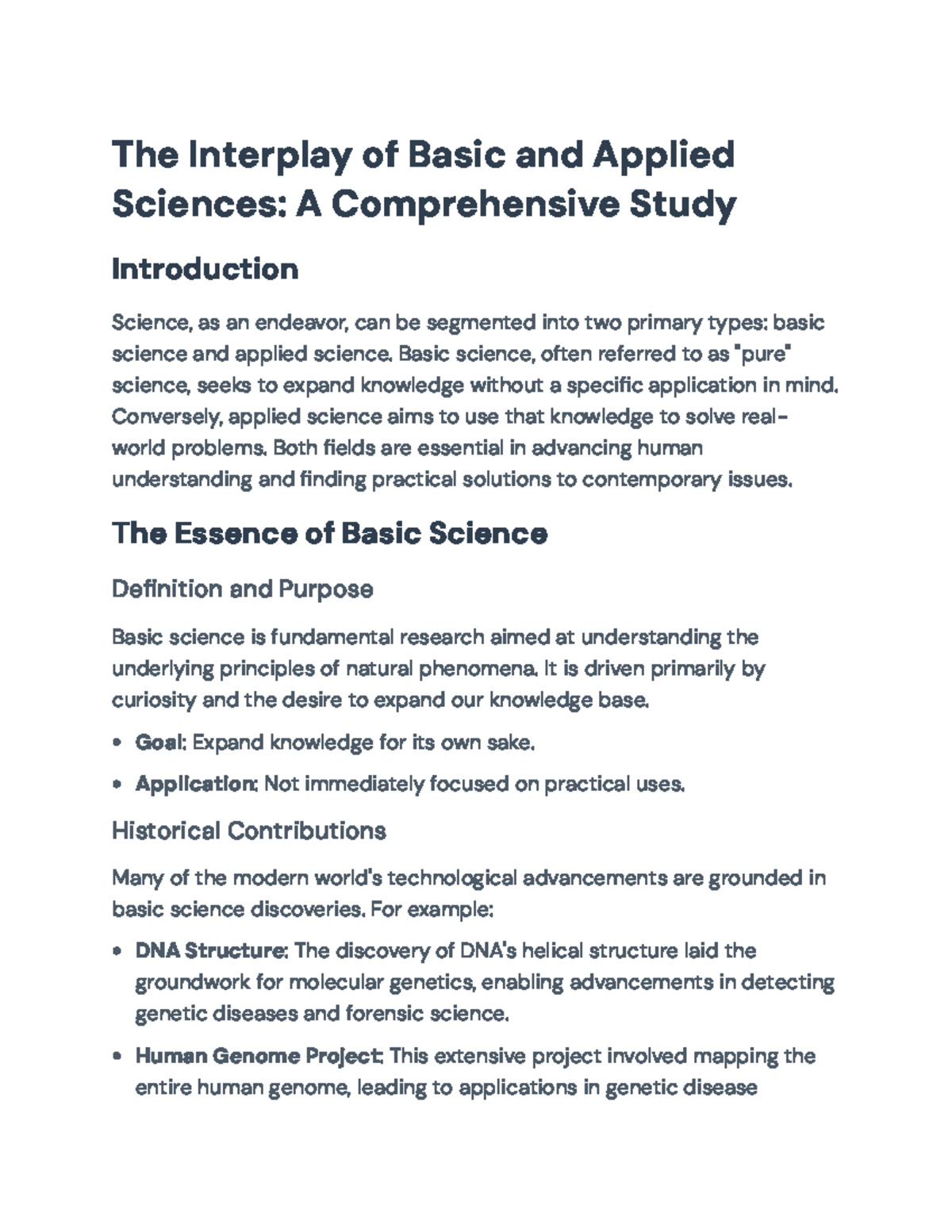 The Interplay of Basic and Applied Sciences: Insights and Implications ...