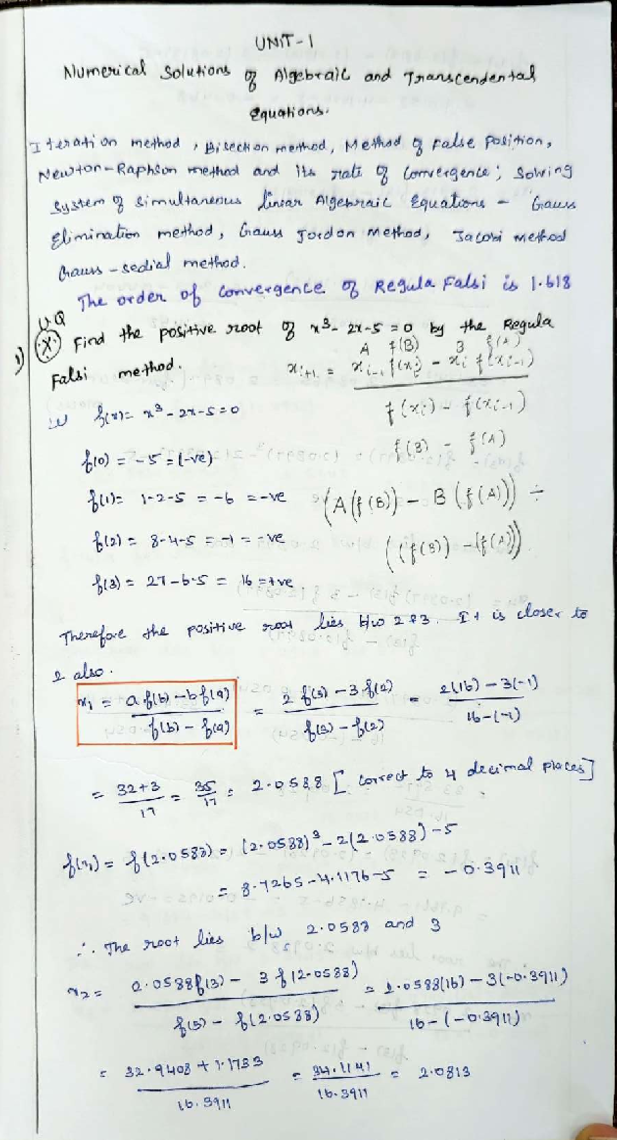 Numerical Methods for Algebraic Equations: NMA Unit 1 Notes - Studocu