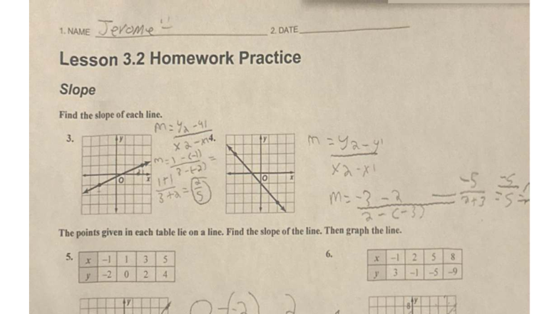 Course 3: Lesson 3.2 Homework on Slope and Graphing - Studocu