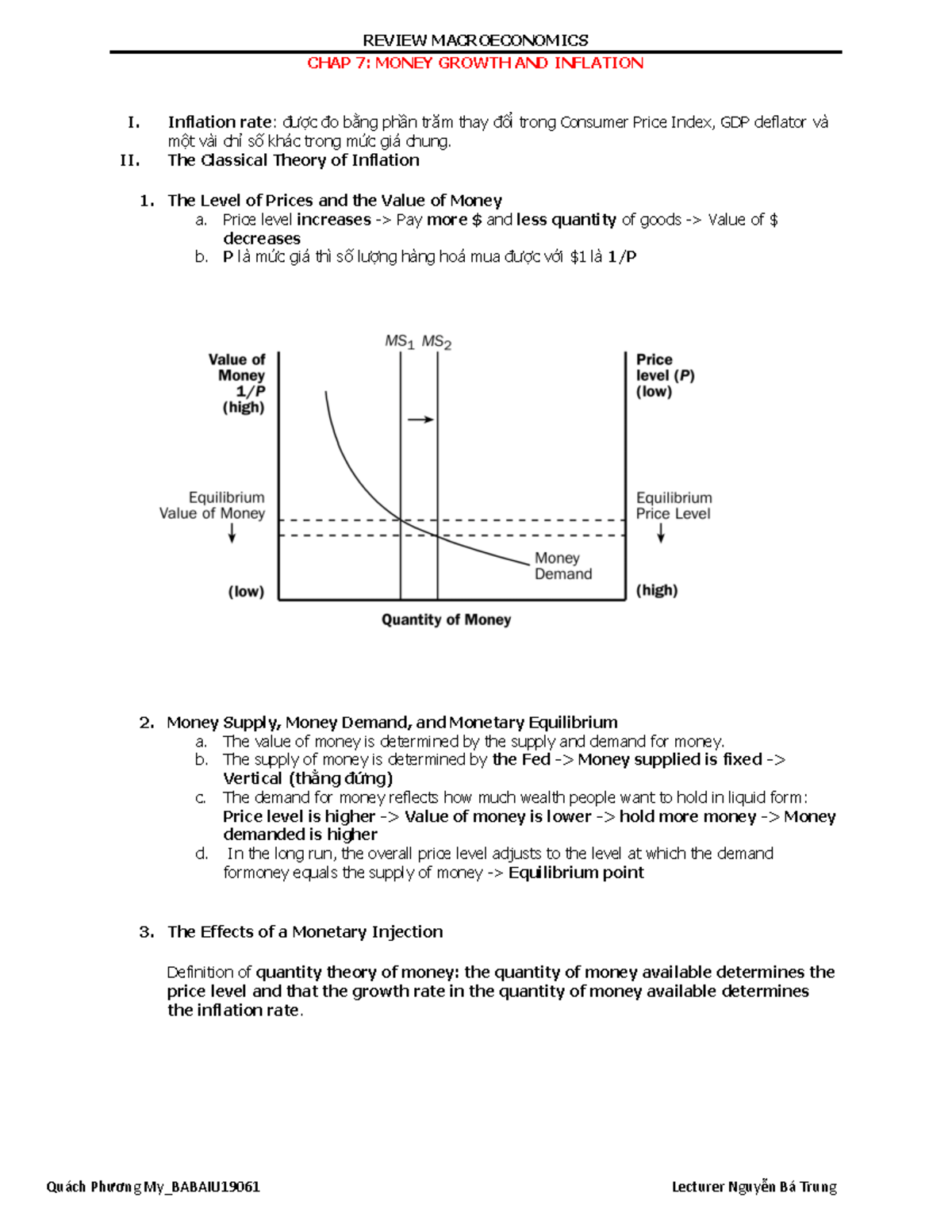 REVIEW MACROECONOMICS 1: KEY CONCEPTS ON MONEY AND INFLATION - Studocu