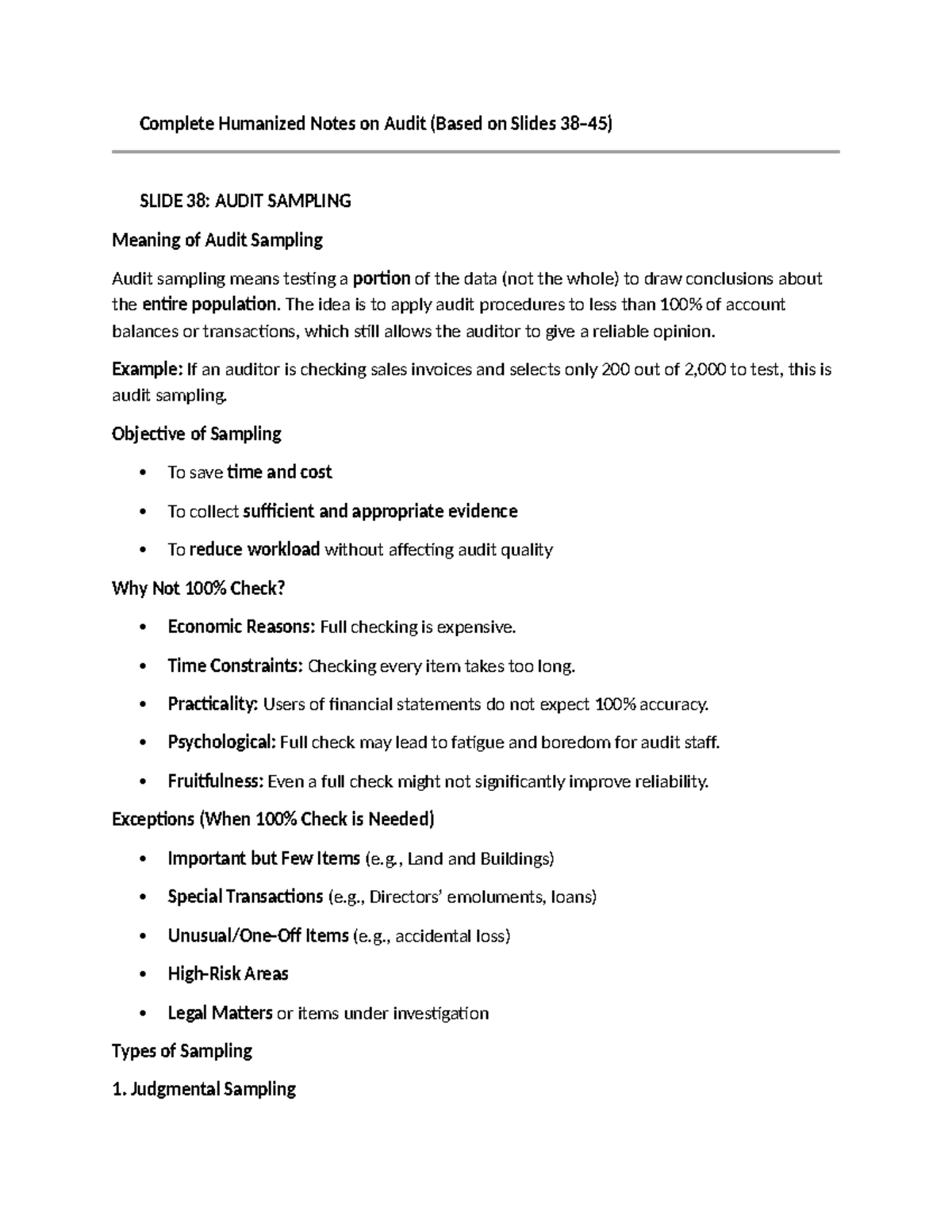 Comprehensive Audit Notes: Sampling, Internal Controls & Reporting (AUD ...