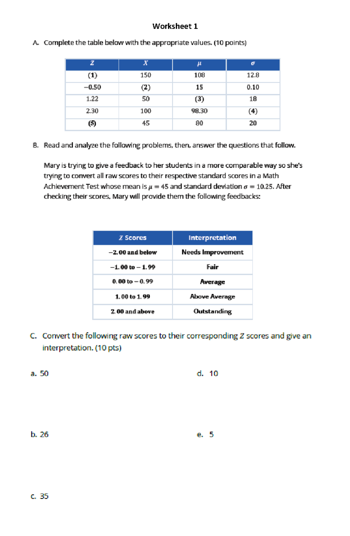 Lesson 1: Converting Normal to Standard Random Variables Worksheet ...