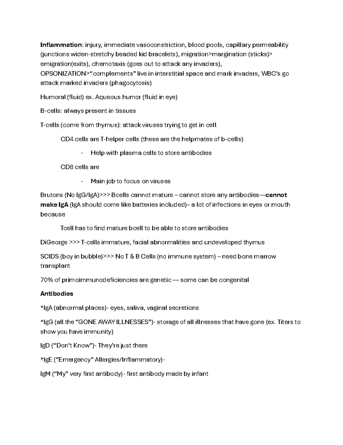 Study Notes I: Inflammation, Immune Response, and Hematology Concepts ...