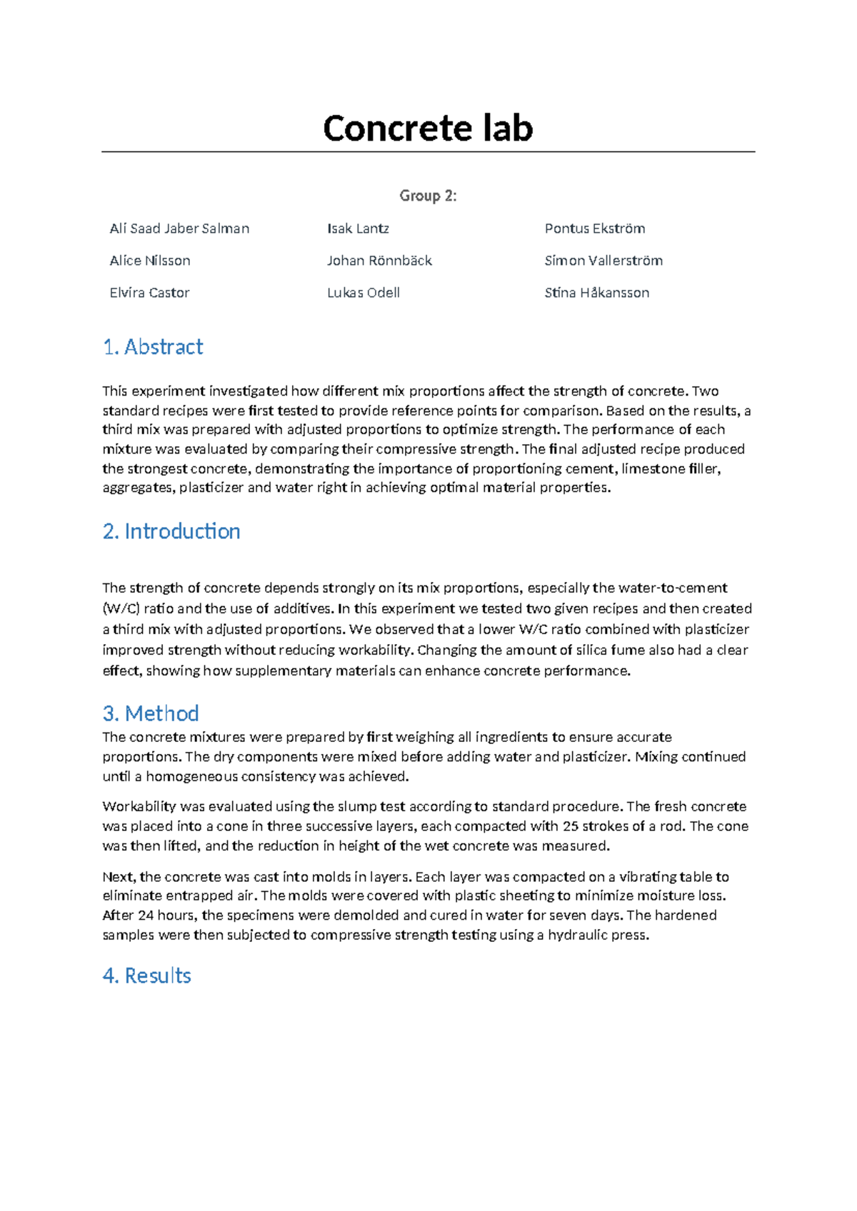 Concrete Lab Group 2: Strength Analysis of Concrete Mixes - Studocu