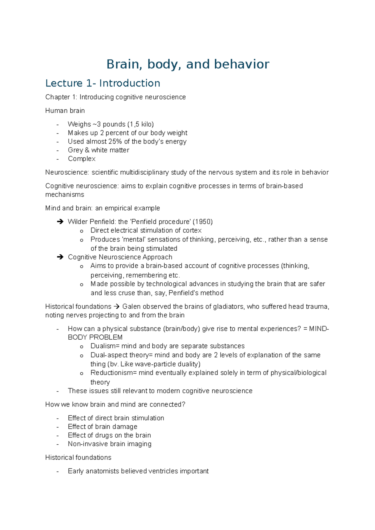 Cognitive Neuroscience Lecture Notes: BBB Introduction & Methods ...