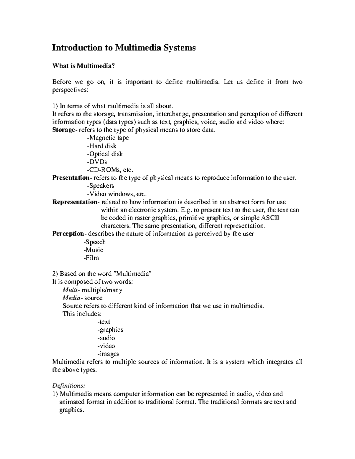 Introduction to Multimedia Systems: Key Concepts & Applications - Studocu