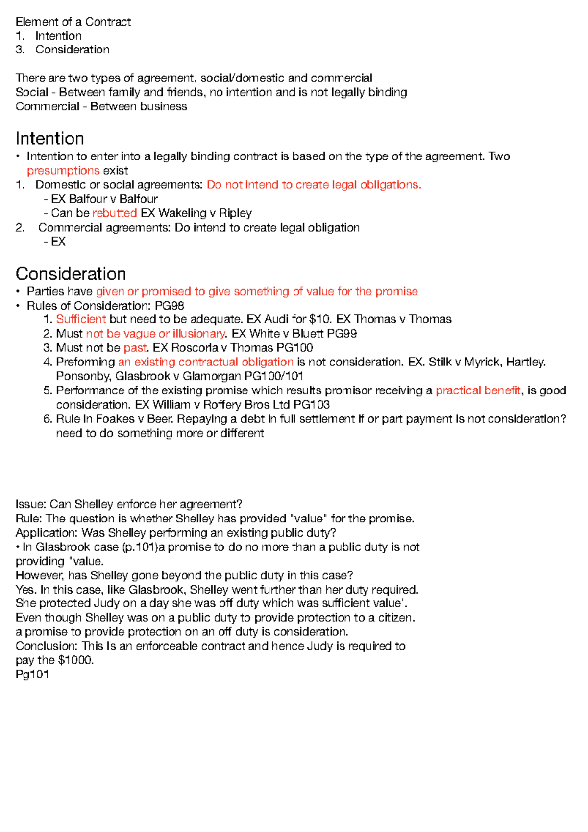 Comtract - Element of a Contract Intention Consideration There are two ...