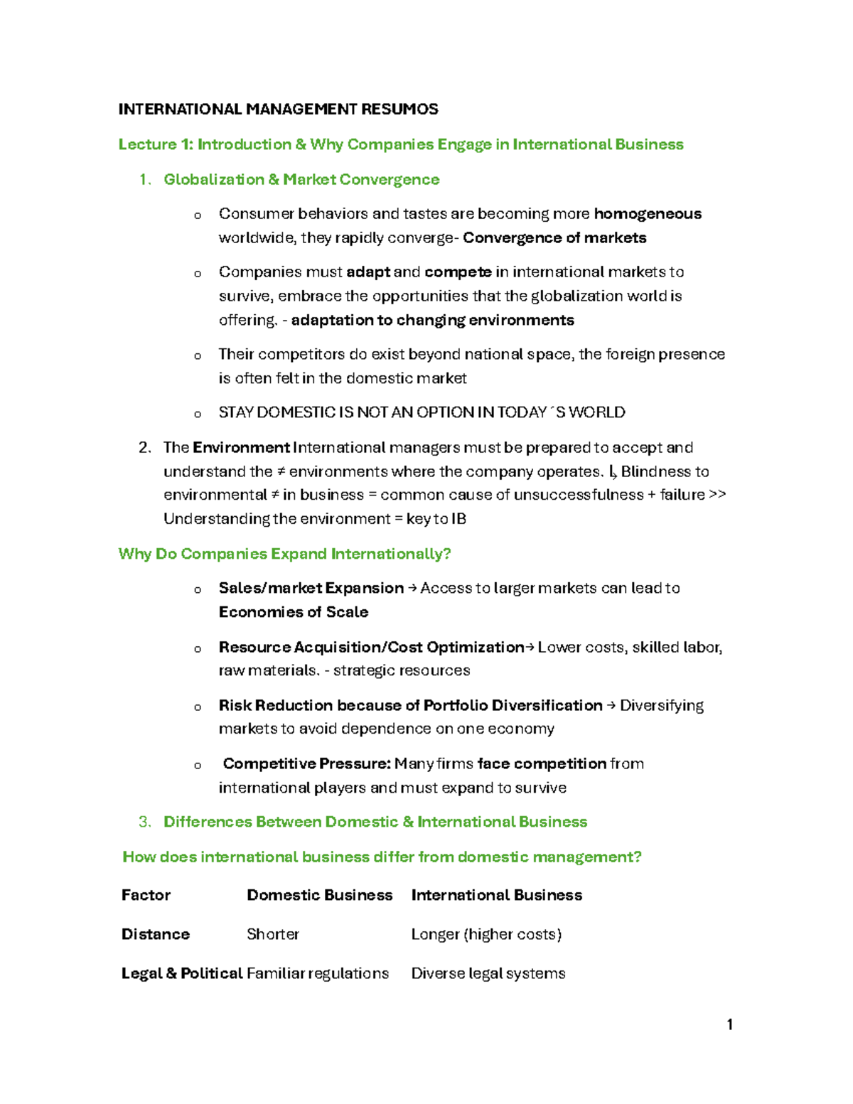 INTERNATIONAL MANAGEMENT RESUMOS Lecture 1-8: Key Concepts and ...