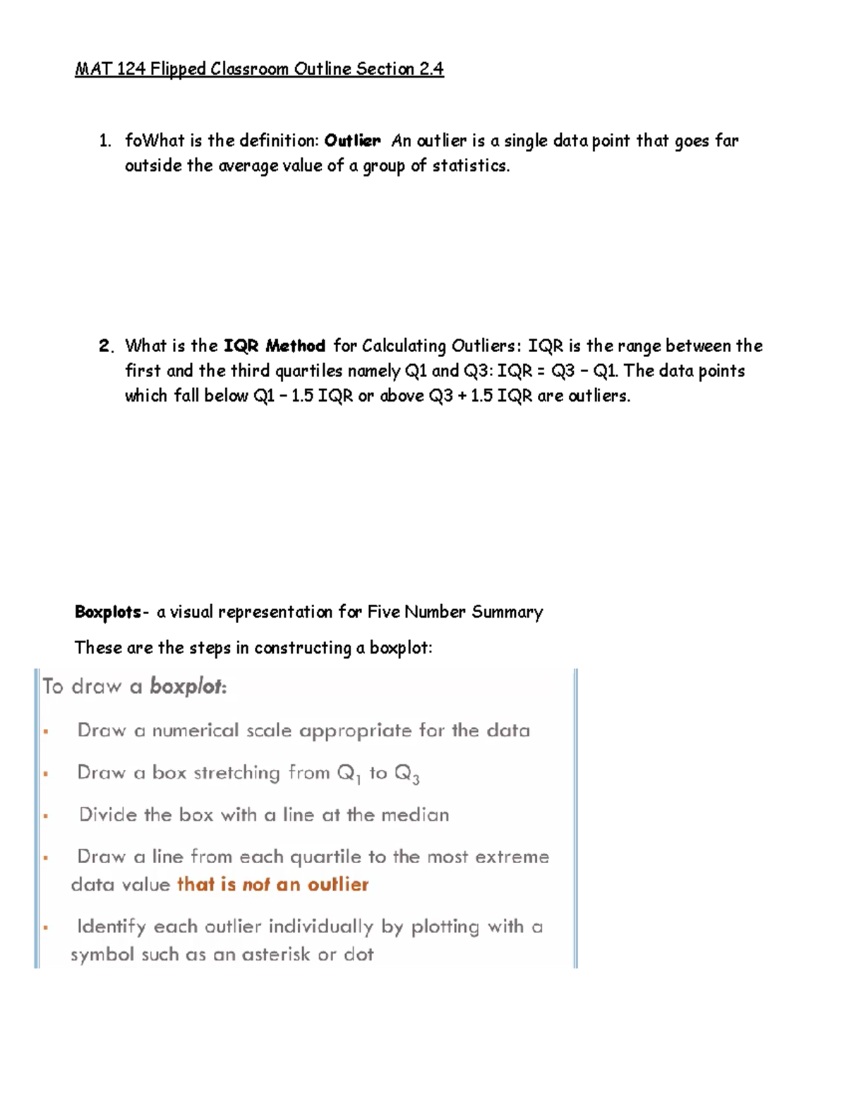 MAT 124 Flipped Classroom Notes: Section 2.4 - Outlier Analysis - Studocu