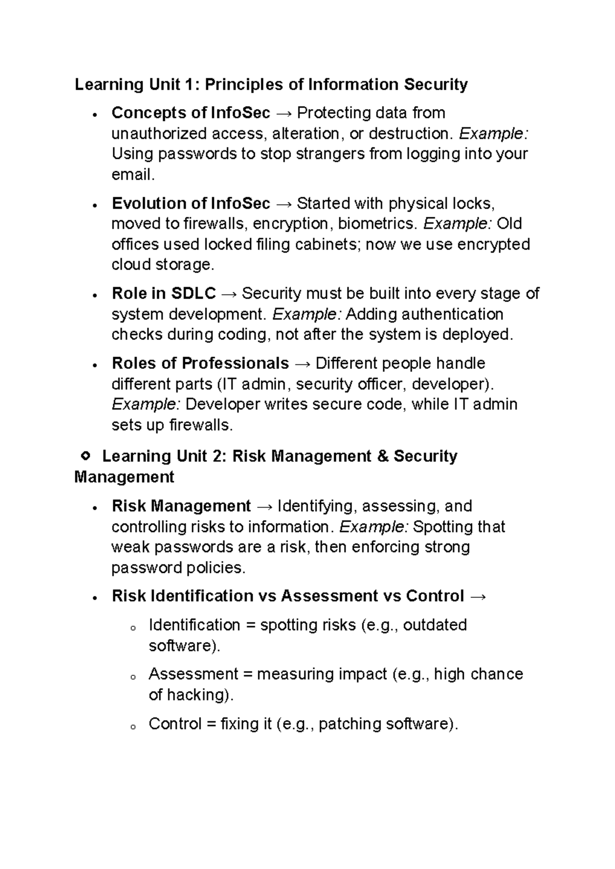 Learning Unit 1: InfoSec Principles & Risk Management Study Guide - Studocu