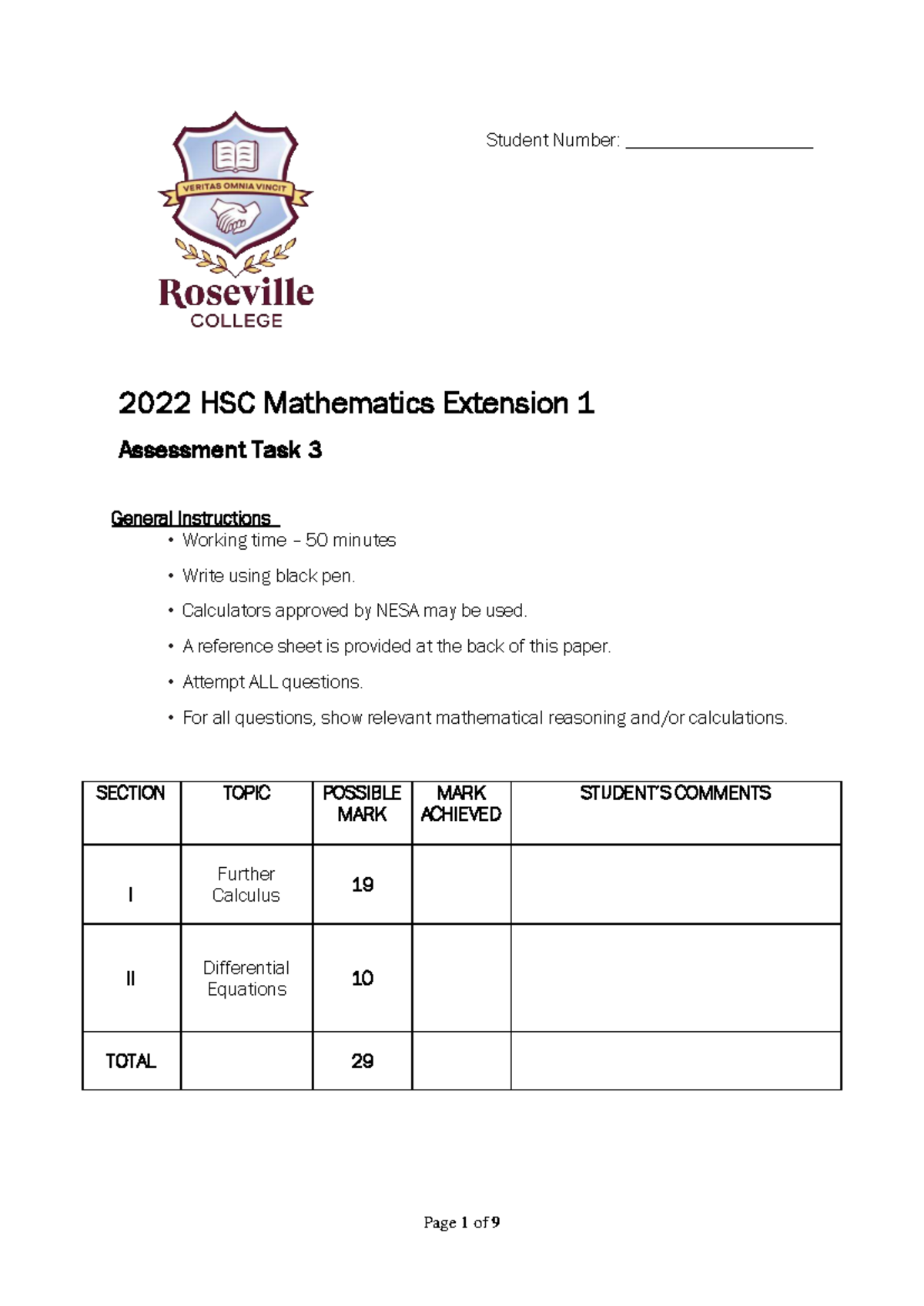2022 Y12 MX1 AT3 - HSC Mathematics Extension 1 Assessment Task - Studocu