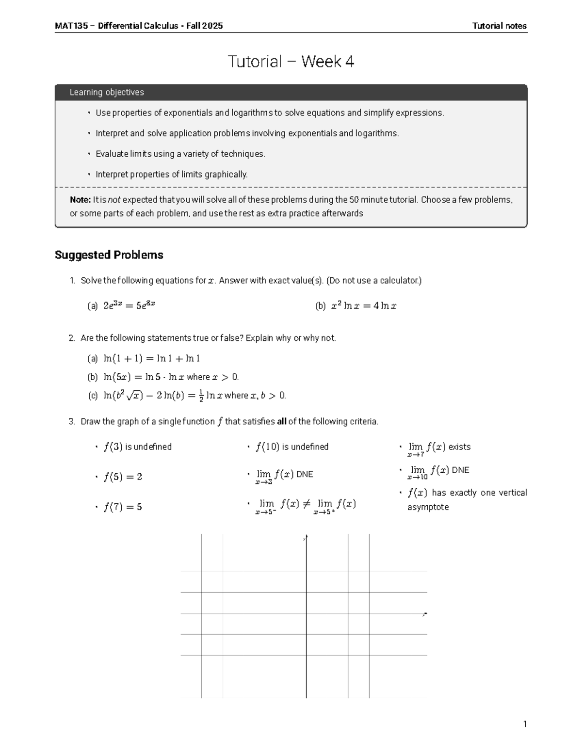 MAT135 F2025 Differential Calculus Tutorial Week 4 Notes - Studocu